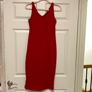 NWOT Isabel Maternity Red Vneck Sleeveless Bodycon Dress Sz Small